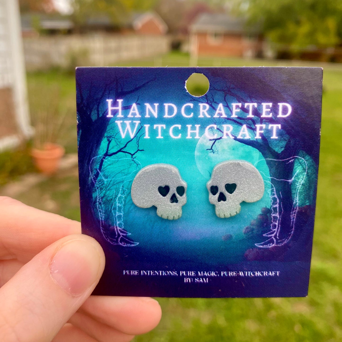 Silver Shroud Skull Studs