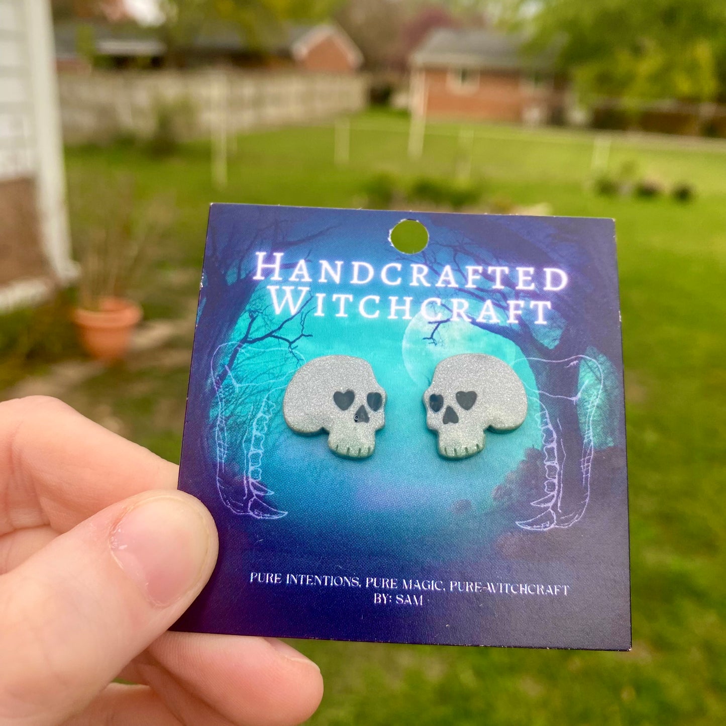 Silver Shroud Skull Studs