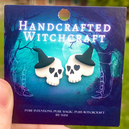 Spellbound Remains – Witch’s Hat Skull Stud Earrings