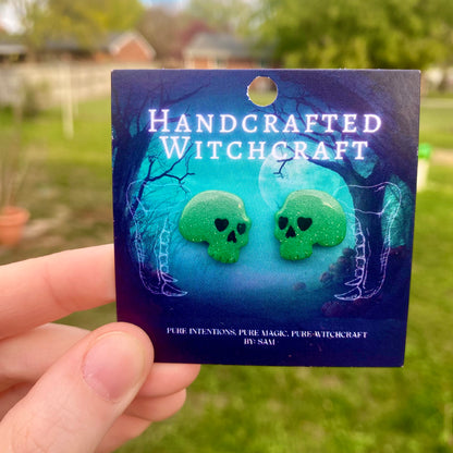 Shadowed Skull Studs – Silver to Dark Green