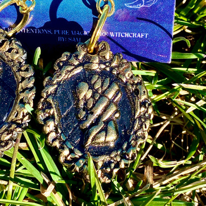 Eternal Portraits – Till Death Do Us Part Skull Cameo Dangle Earrings