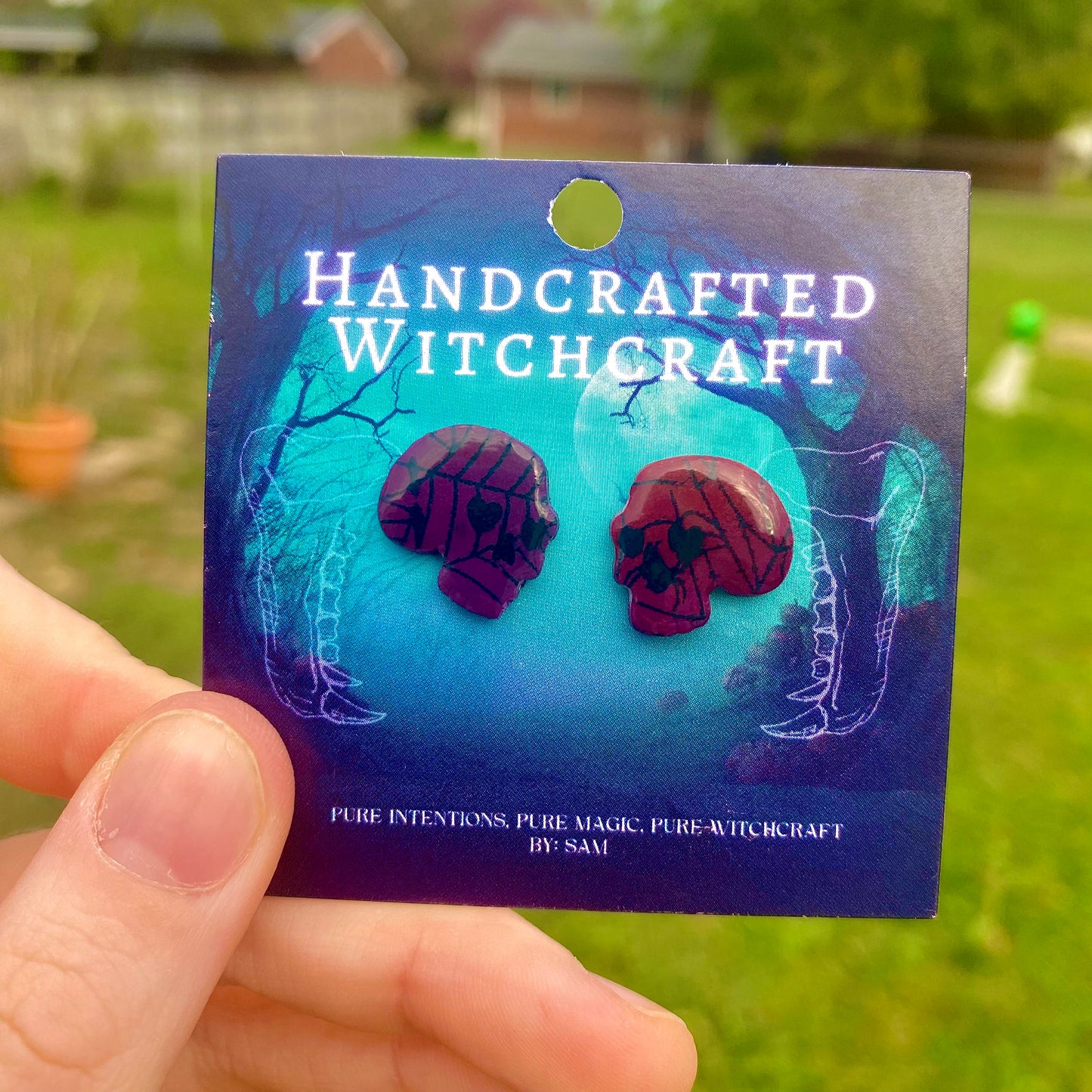 Crimson Web – Gothic Skull Studs