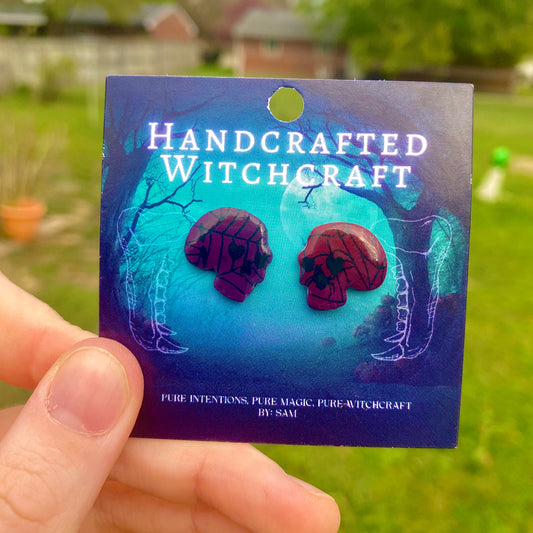 Crimson Web – Gothic Skull Studs