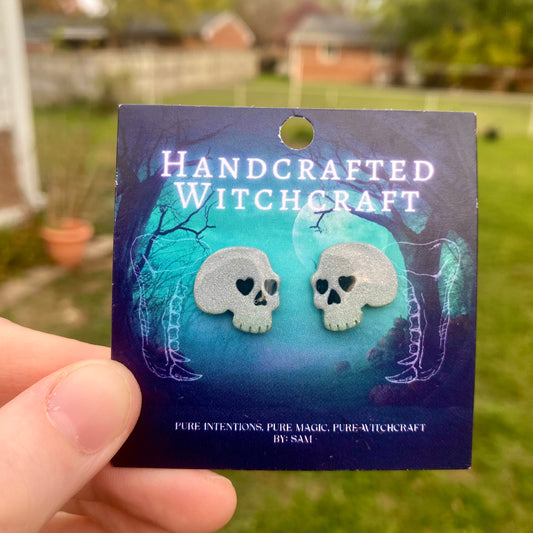 Silver Shroud Skull Studs