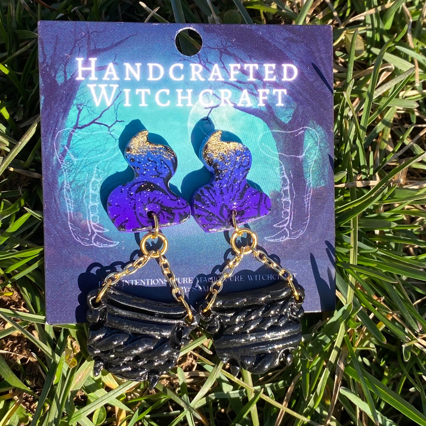 Cauldron’s Whisper – Gothic Moth & Smoke Dangle Earrings