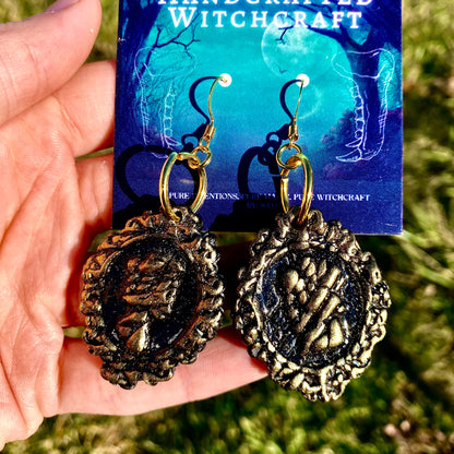 Eternal Portraits – Till Death Do Us Part Skull Cameo Dangle Earrings