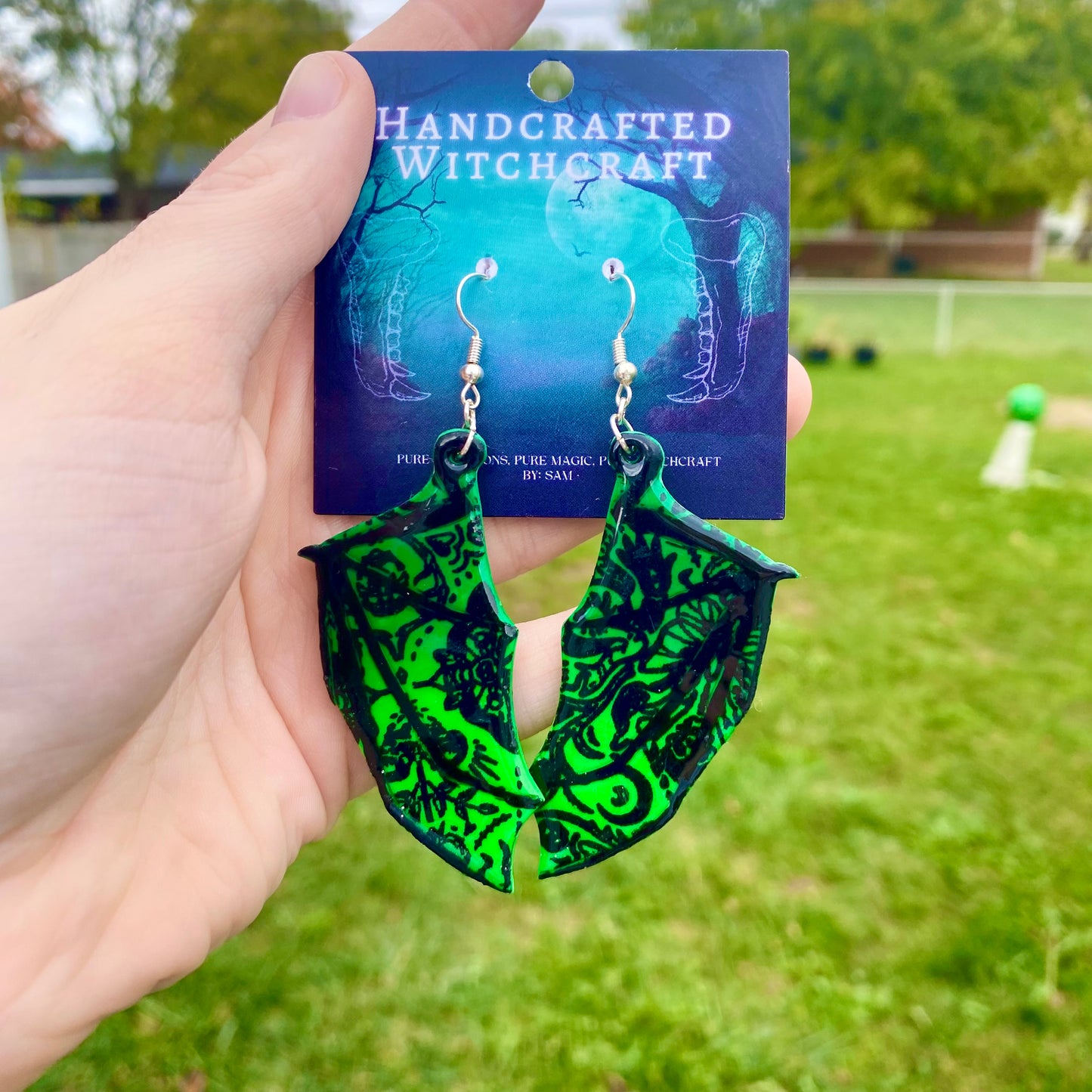 Verdant Night Bat Wing Earrings