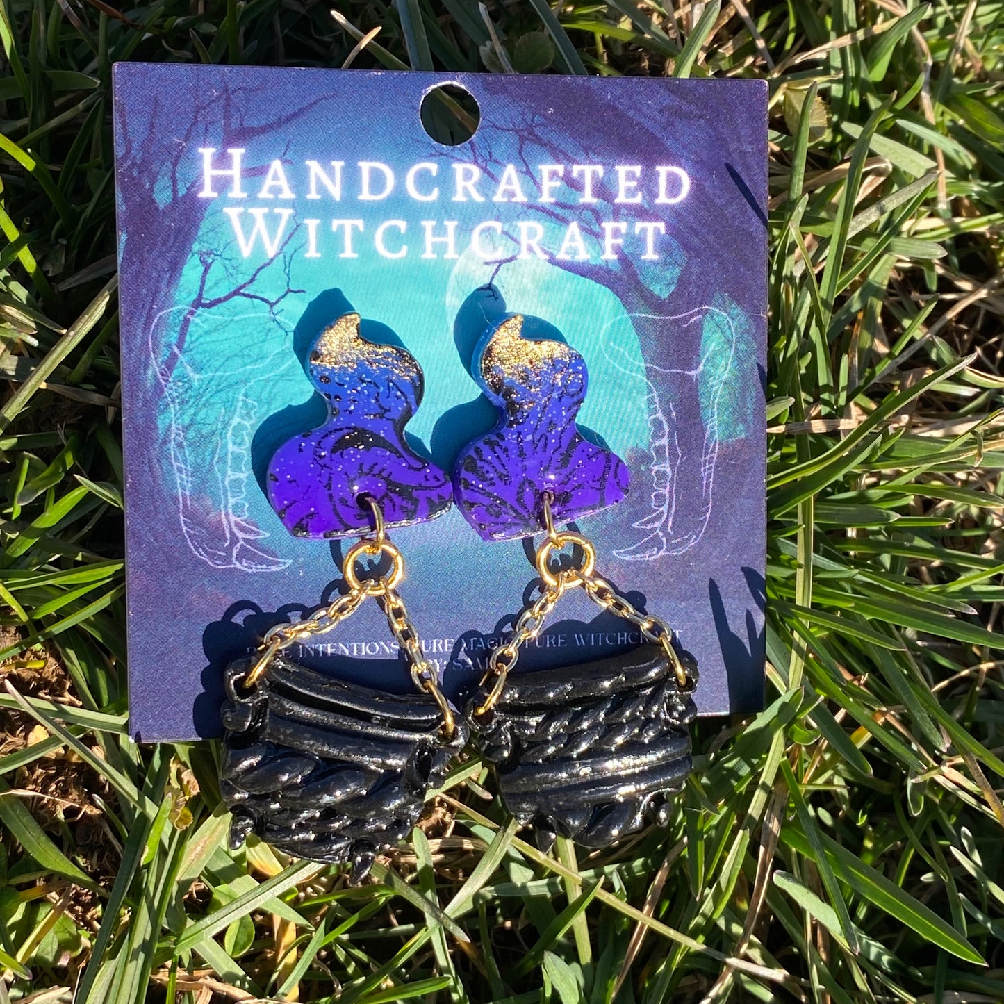 Cauldron’s Whisper – Gothic Moth & Smoke Dangle Earrings