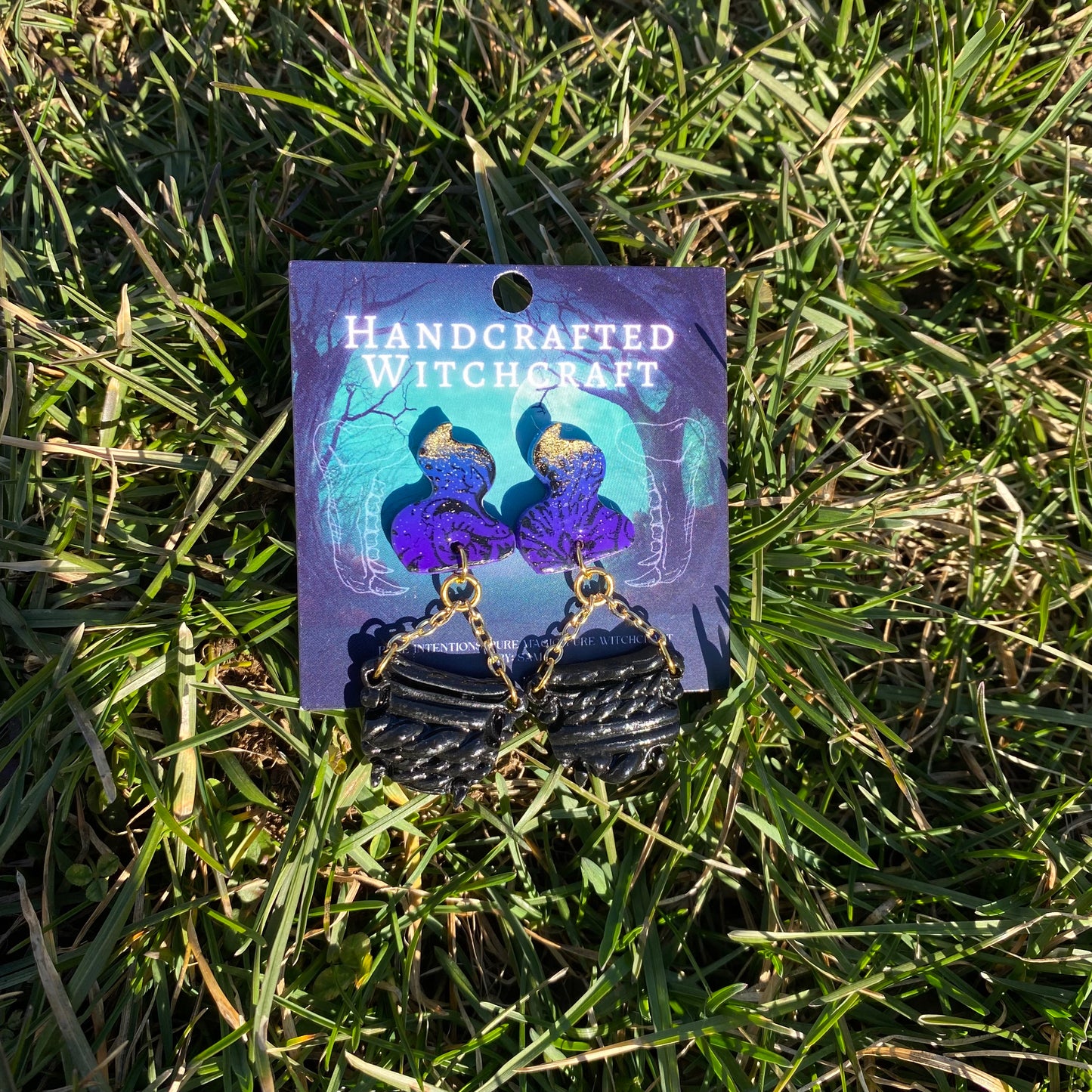 Cauldron’s Whisper – Gothic Moth & Smoke Dangle Earrings