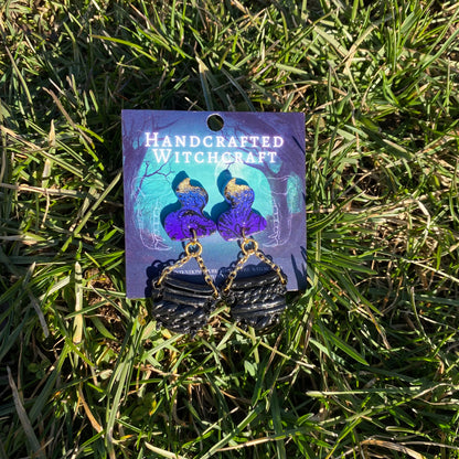 Cauldron’s Whisper – Gothic Moth & Smoke Dangle Earrings