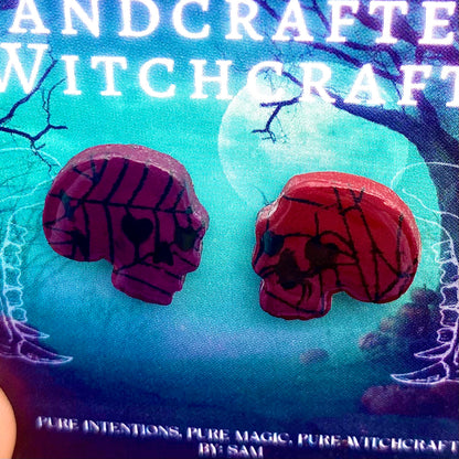 Crimson Web – Gothic Skull Studs