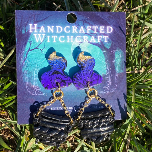 Cauldron’s Whisper – Gothic Moth & Smoke Dangle Earrings