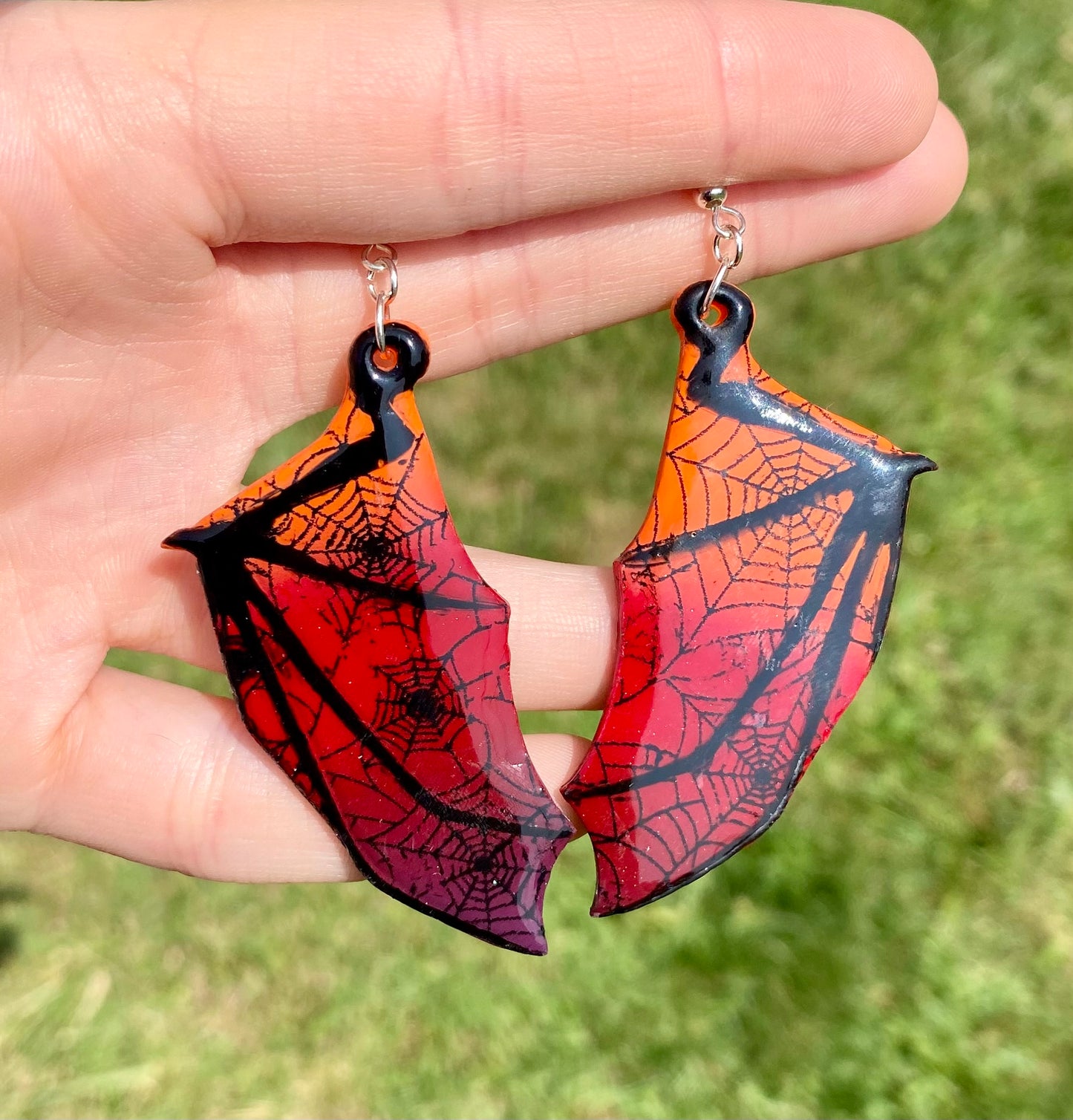 Midnight Web – Spiderweb Bat Wing Dangle Earrings