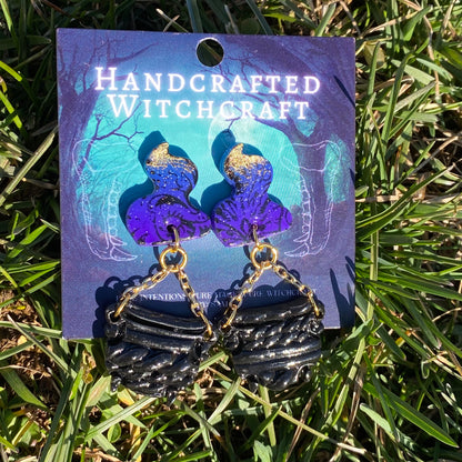 Cauldron’s Whisper – Gothic Moth & Smoke Dangle Earrings
