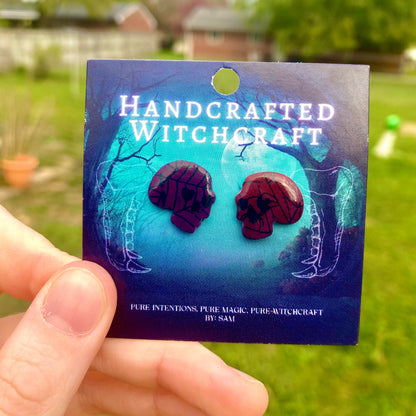 Crimson Web – Gothic Skull Studs