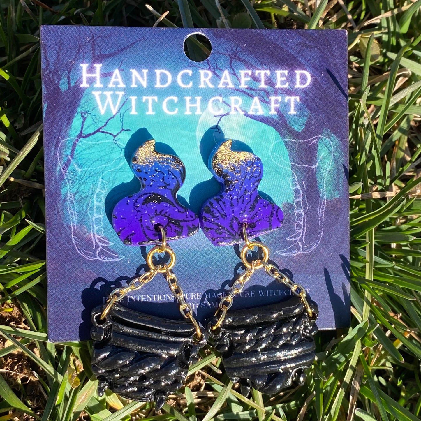 Cauldron’s Whisper – Gothic Moth & Smoke Dangle Earrings