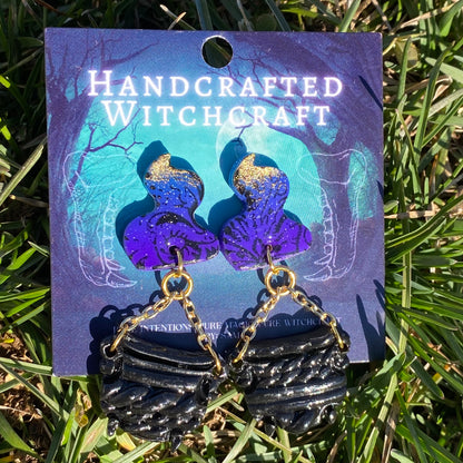 Cauldron’s Whisper – Gothic Moth & Smoke Dangle Earrings