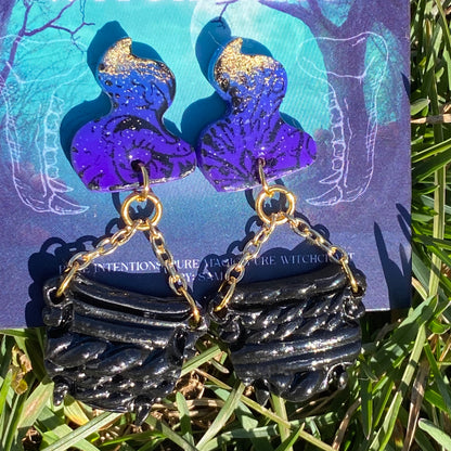 Cauldron’s Whisper – Gothic Moth & Smoke Dangle Earrings