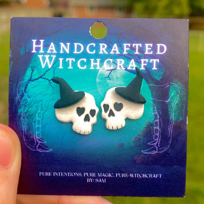 Spellbound Remains – Witch’s Hat Skull Stud Earrings