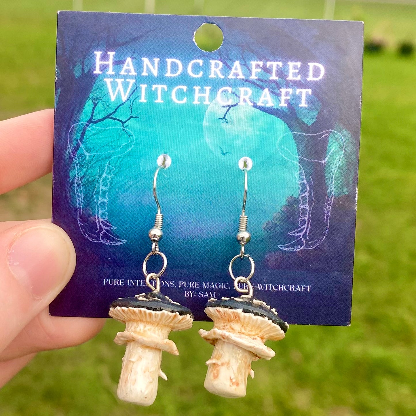 Midnight Warden - Black Cap Mushroom Earrings