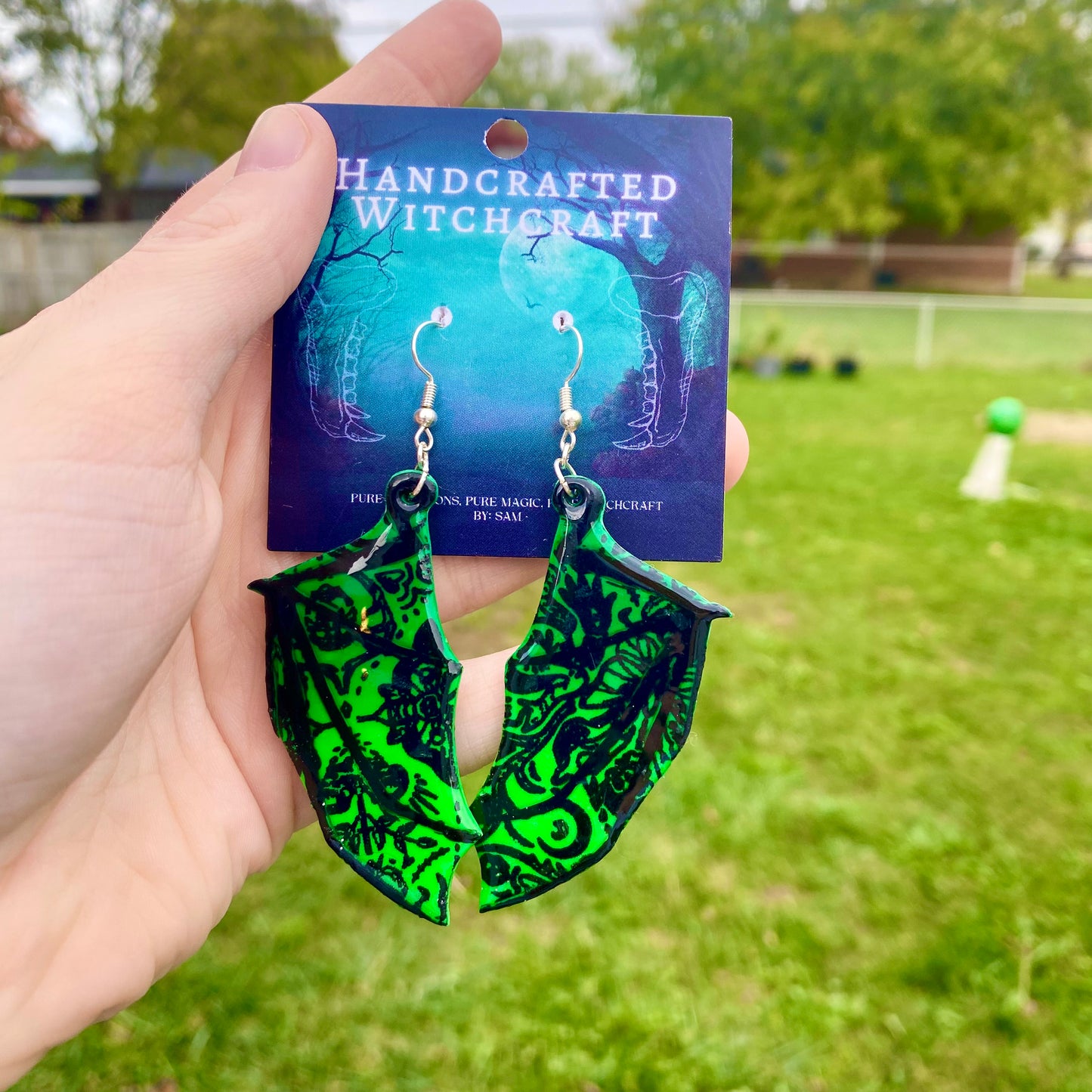 Verdant Night Bat Wing Earrings