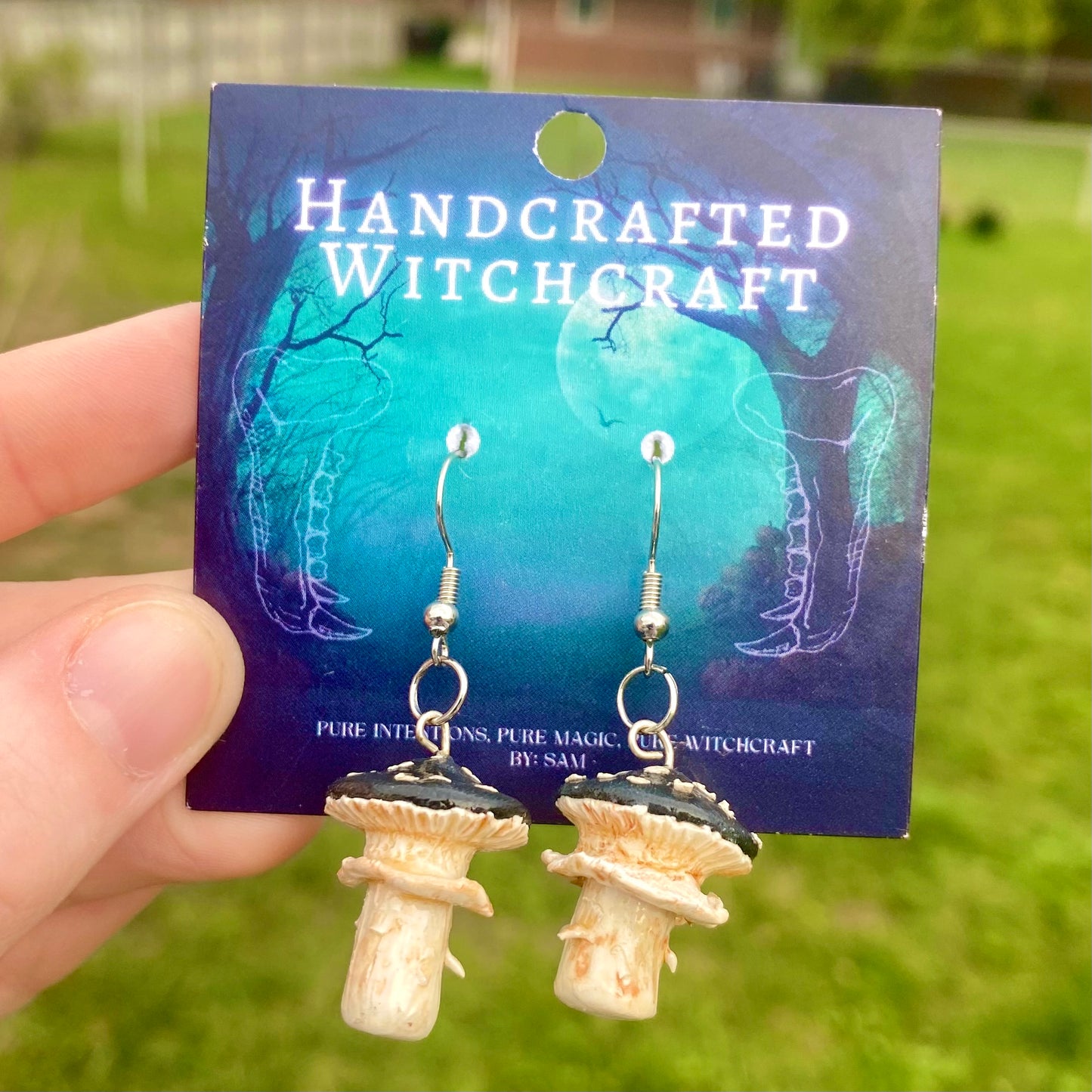 Midnight Warden - Black Cap Mushroom Earrings