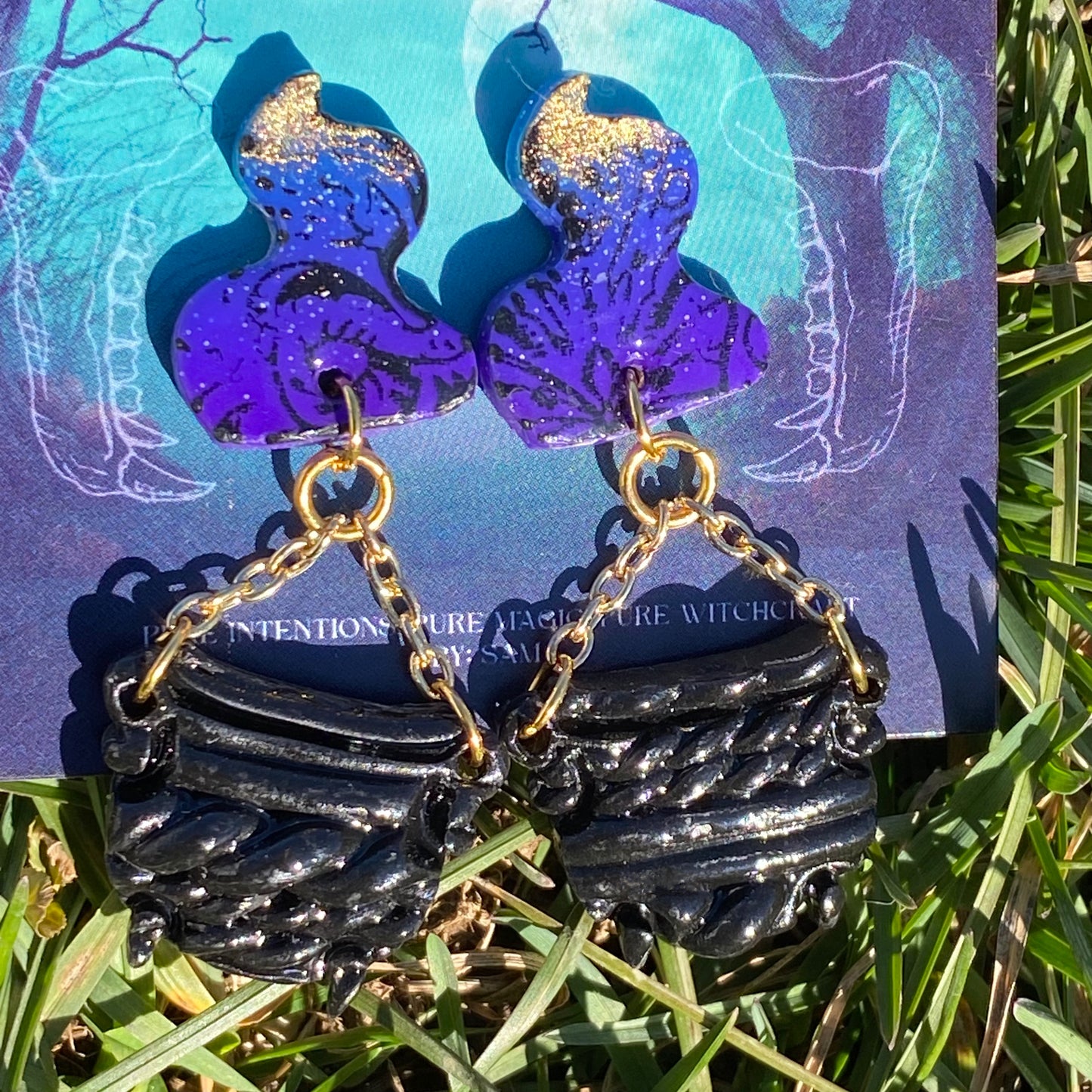 Cauldron’s Whisper – Gothic Moth & Smoke Dangle Earrings