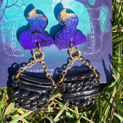 Cauldron’s Whisper – Gothic Moth & Smoke Dangle Earrings