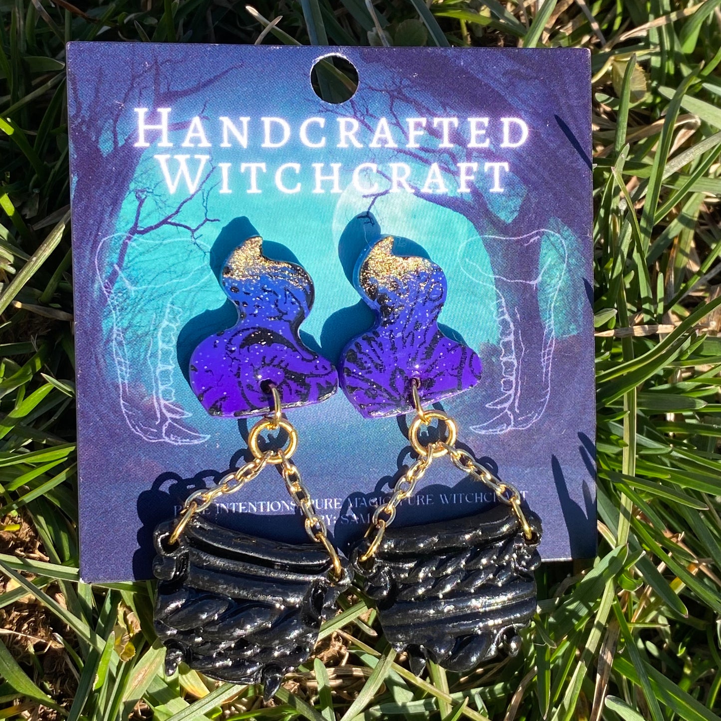 Cauldron’s Whisper – Gothic Moth & Smoke Dangle Earrings