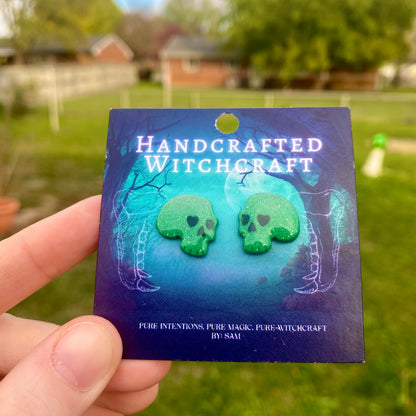 Shadowed Skull Studs – Silver to Dark Green