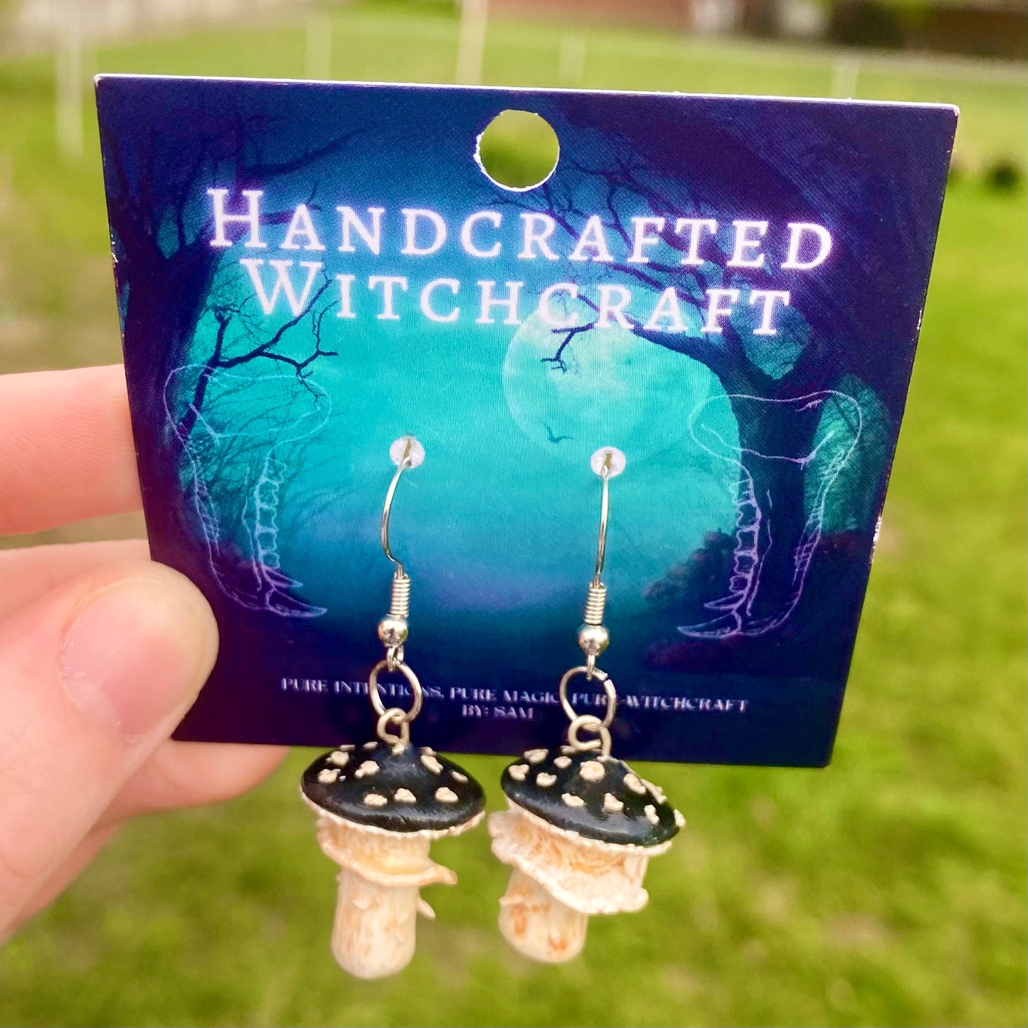 Midnight Warden - Black Cap Mushroom Earrings