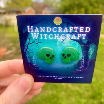 Shadowed Skull Studs – Silver to Dark Green