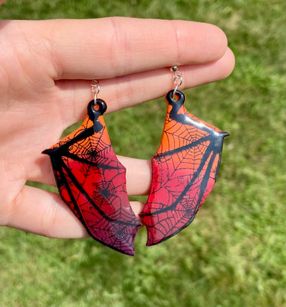 Midnight Web – Spiderweb Bat Wing Dangle Earrings