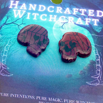 Crimson Web – Gothic Skull Studs