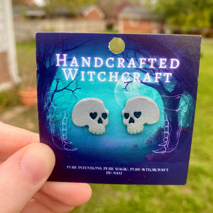 Silver Shroud Skull Studs