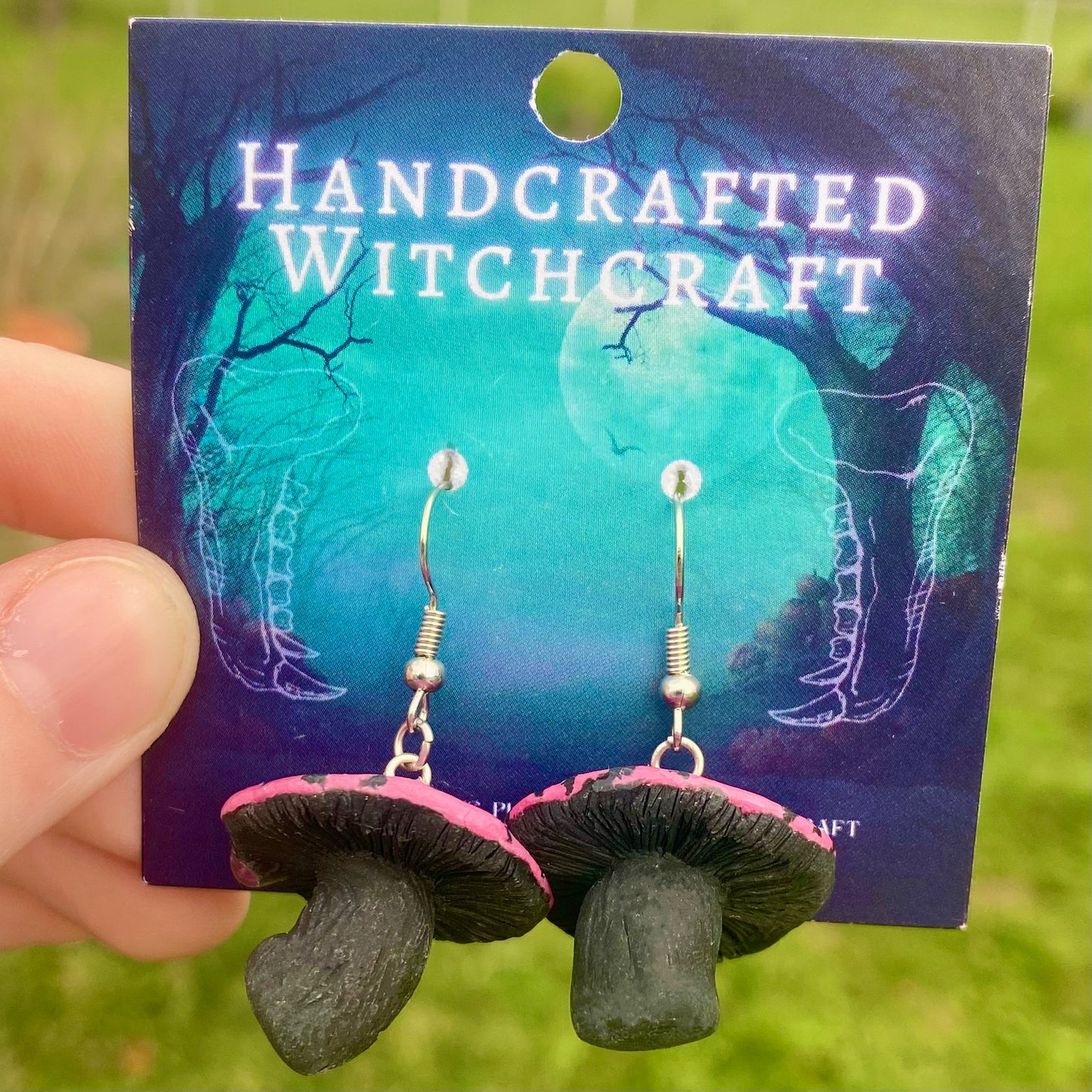 Rosy Warden - Pink and Black Mushroom Earrings