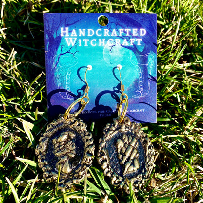 Eternal Portraits – Till Death Do Us Part Skull Cameo Dangle Earrings