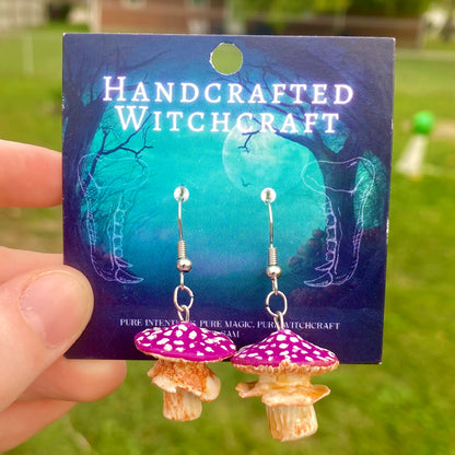 Mystic Purple Cap Mushroom Earrings
