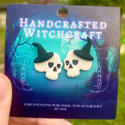 Spellbound Remains – Witch’s Hat Skull Stud Earrings