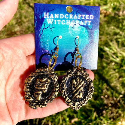 Eternal Portraits – Till Death Do Us Part Skull Cameo Dangle Earrings