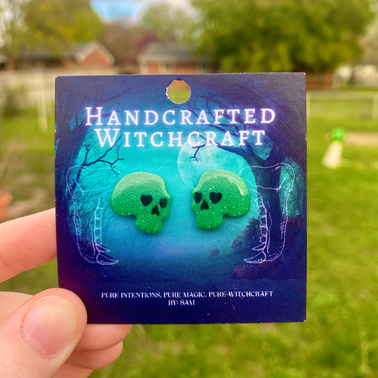 Shadowed Skull Studs – Silver to Dark Green