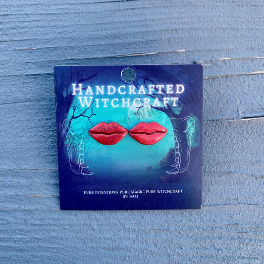 Red Glitter Lip Stud Earrings