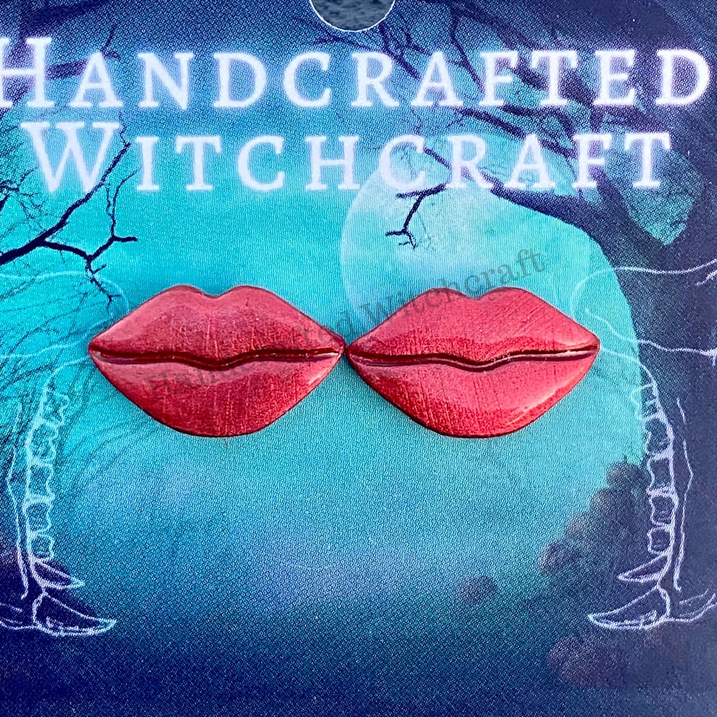 Red Glitter Lip Stud Earrings