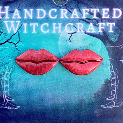 Red Glitter Lip Stud Earrings