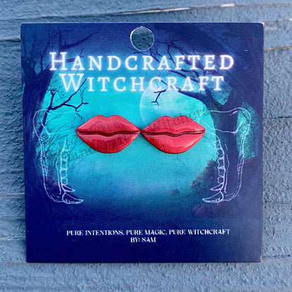 Red Glitter Lip Stud Earrings