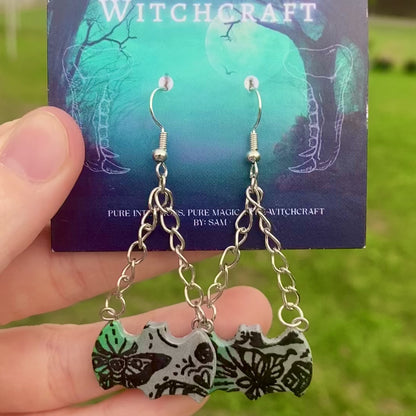 Gothic Bats with Metallic Gradient and Chain Dangle Earrings