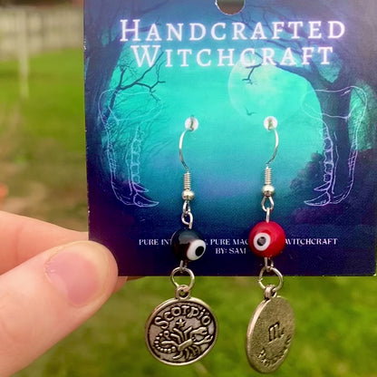 Zodiac Protection Earrings – Astrological Sign & Evil Eye Beads