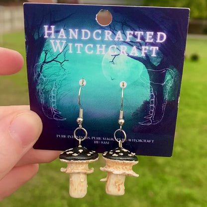 Midnight Warden - Black Cap Mushroom Earrings