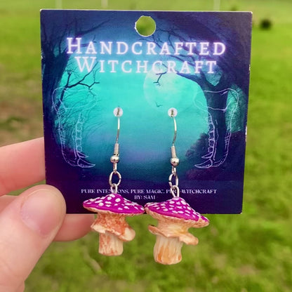 Mystic Purple Cap Mushroom Earrings